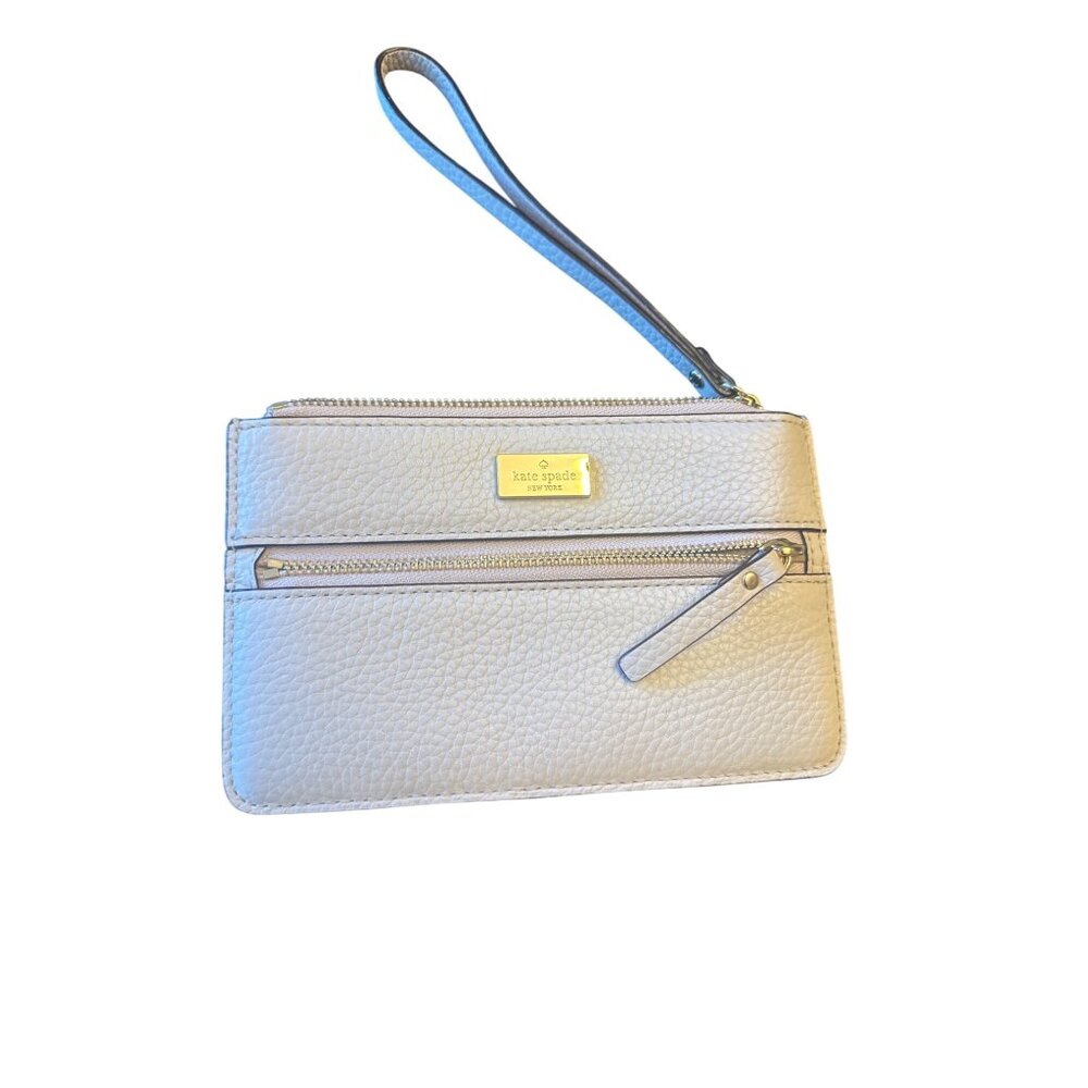 Kate Spade New York Beige Wristlet Wallet In Pebbled Leather With Zip Closure